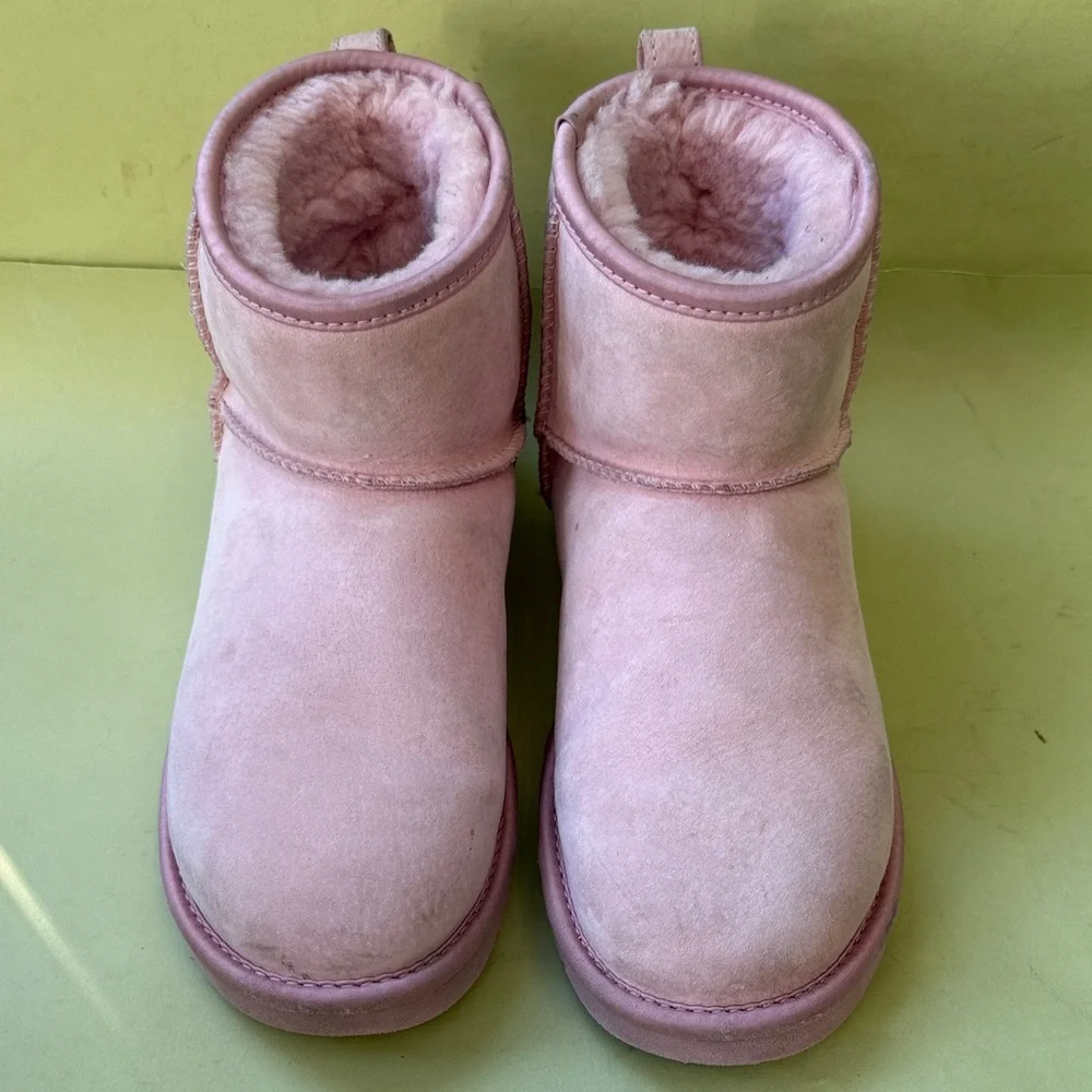 UGG Baby Pink Suede Boots with Rhinestone Bow